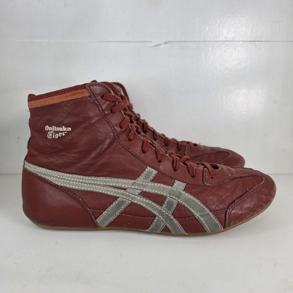 Ontisuka Tigers Asics Wrestling Shoes Red Brown Mens Sz 12 VTG Leather 2004 RARE